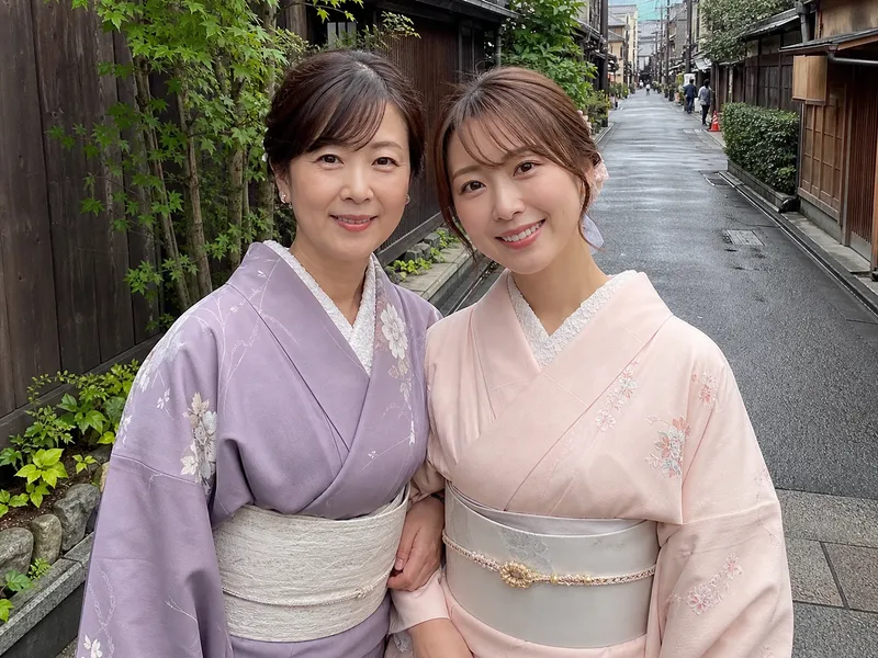 Reisende im Kimono in Asakusa bei Wakana