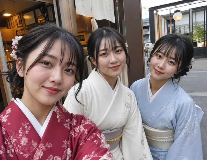 Reisende im Kimono in Asakusa bei Wakana