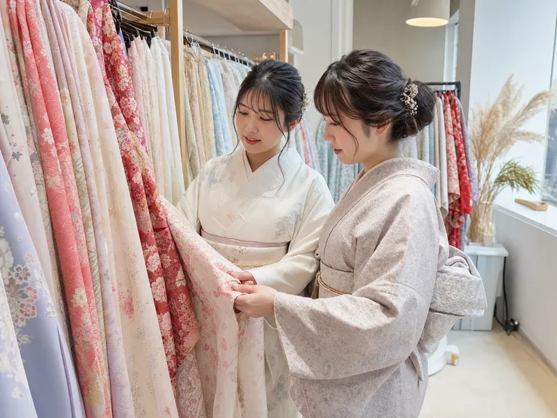 Reisende im Kimono in Asakusa bei Wakana