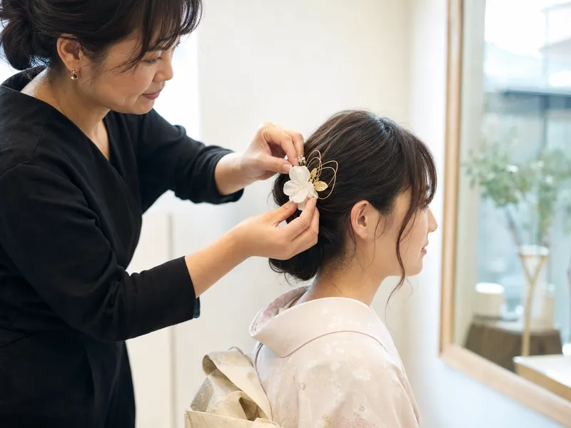 Reisende im Kimono in Asakusa bei Wakana