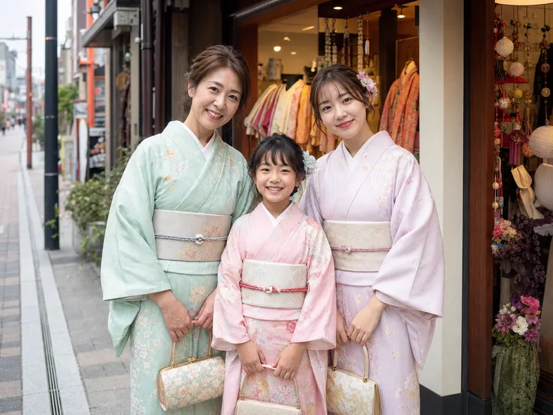 Reisende im Kimono in Asakusa bei Wakana