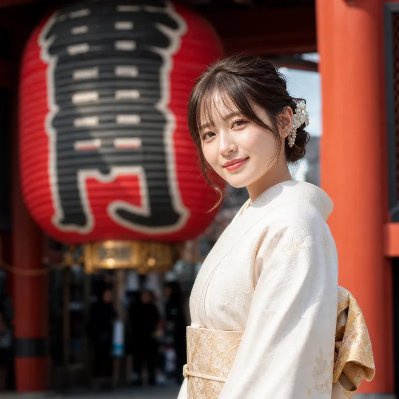 Reisende im Kimono in Asakusa bei Wakana