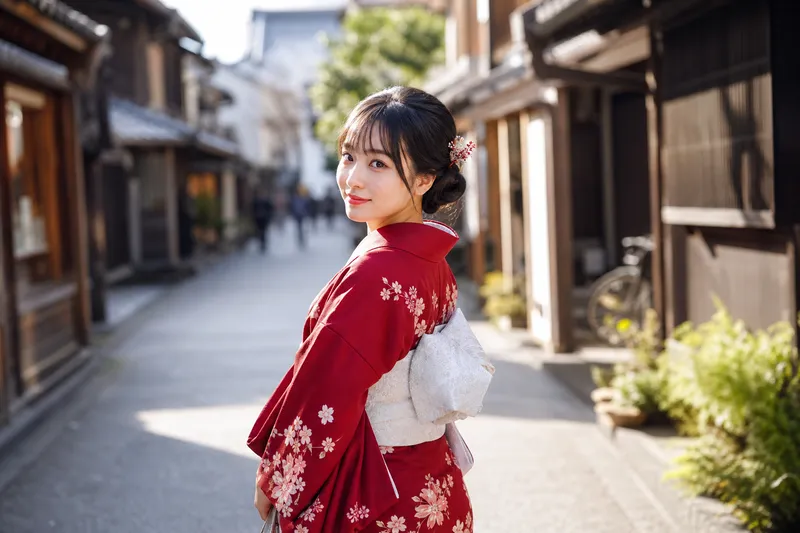 Reisende im Kimono in Asakusa bei Wakana