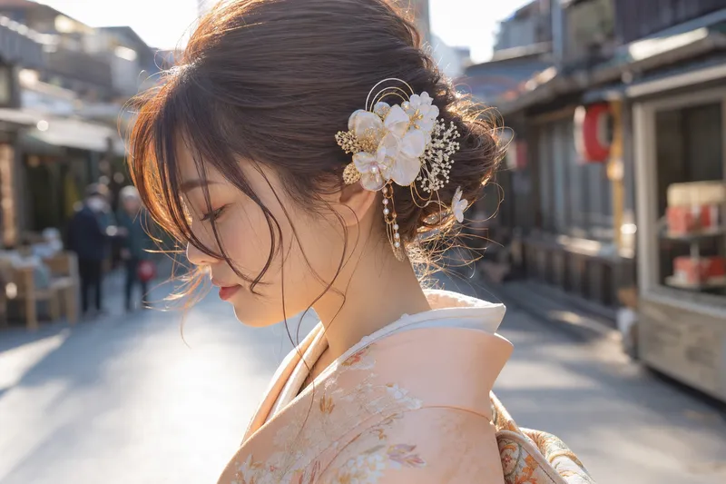 Reisende im Kimono in Asakusa bei Wakana