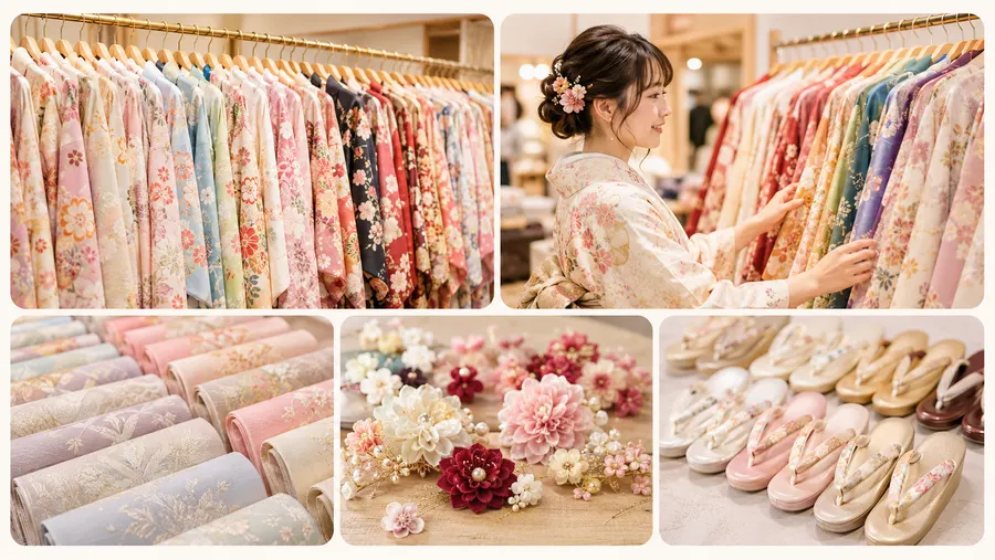 豊富な着物が並ぶ店内